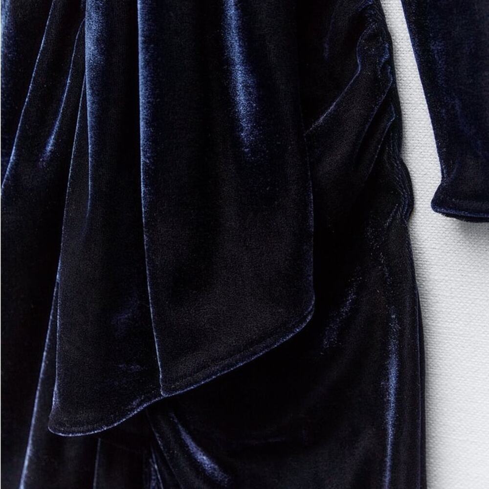 ZARA RUCHED VELVET MIDI DRESS - Picture 10 of 12